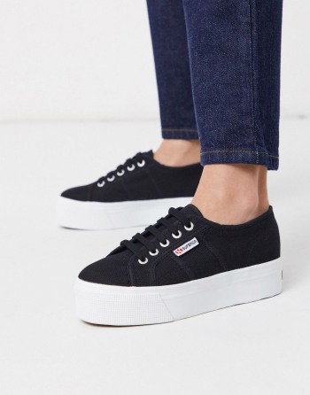 Superga 2790 4Cm Flatform Crne Bijele - Ženske Tenisice | 75814EZAD